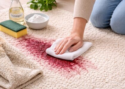 Tache de vin sur tapis clair