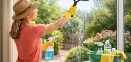 nettoyer une baie vitrée sans traces au soleil